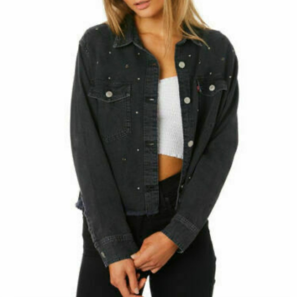 VINTAGE Levi’s Black Denim Jacket With Rhinestones